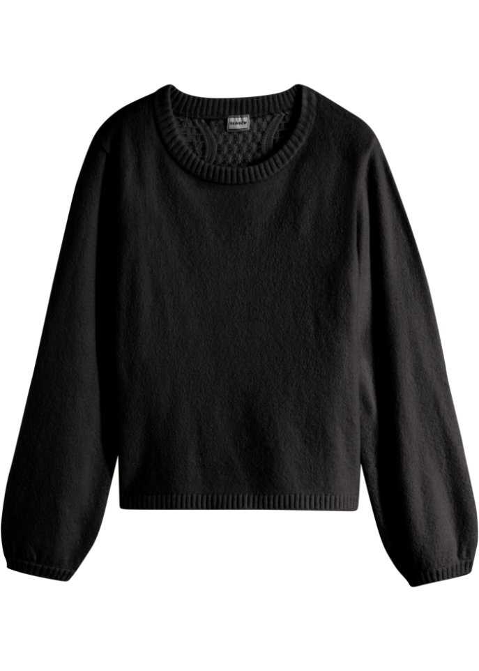 Pullover mit Spitzendetail in schwarz von vorne - RAINBOW
