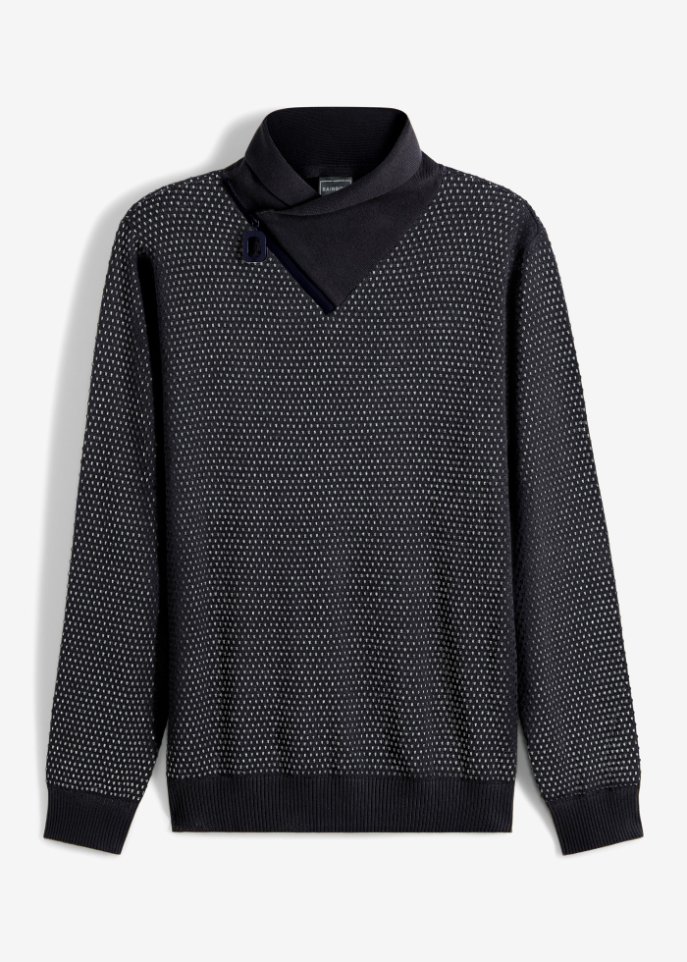 Pullover mit Schalkragen  in schwarz von vorne - RAINBOW