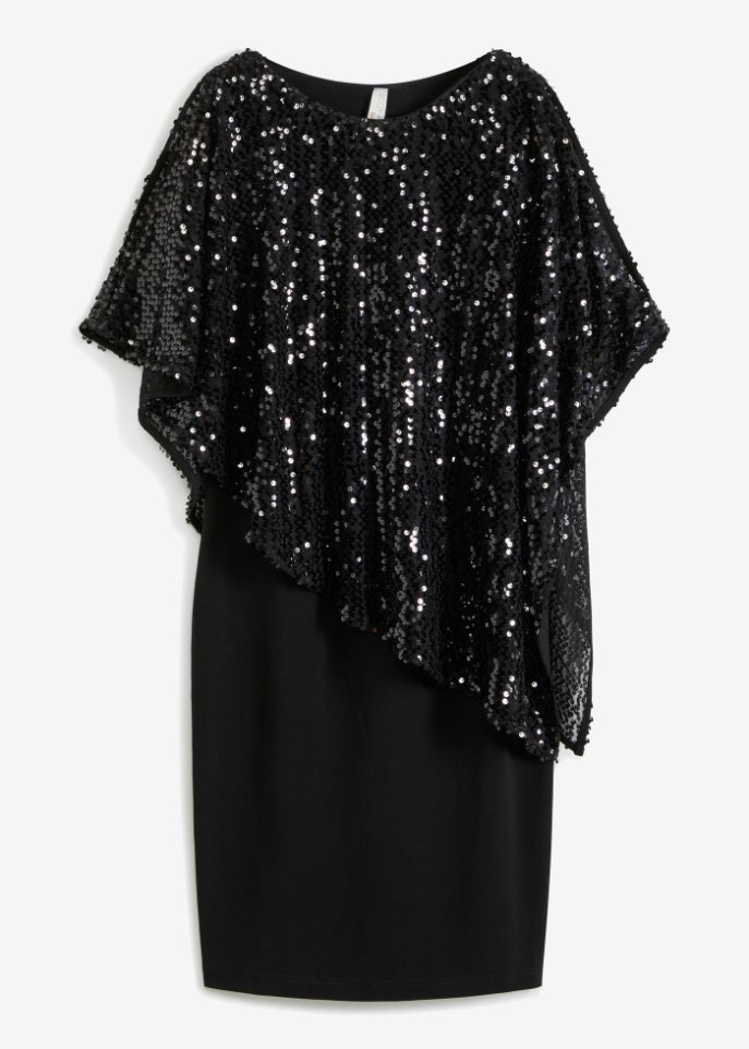 Cold-Shoulder-Kleid mit Pailletten in schwarz von vorne - BODYFLIRT boutique