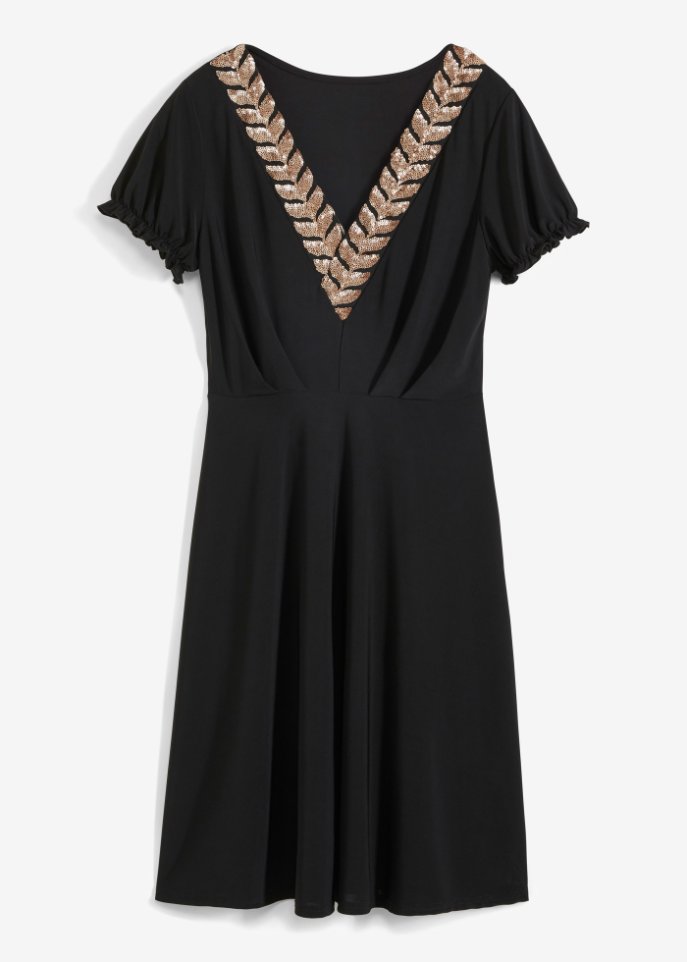Kleid mit Pailletten-Applikation in schwarz von vorne - BODYFLIRT