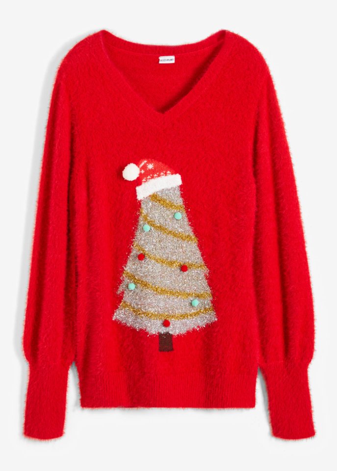 Weihnachts-Pullover  in rot von vorne - BODYFLIRT