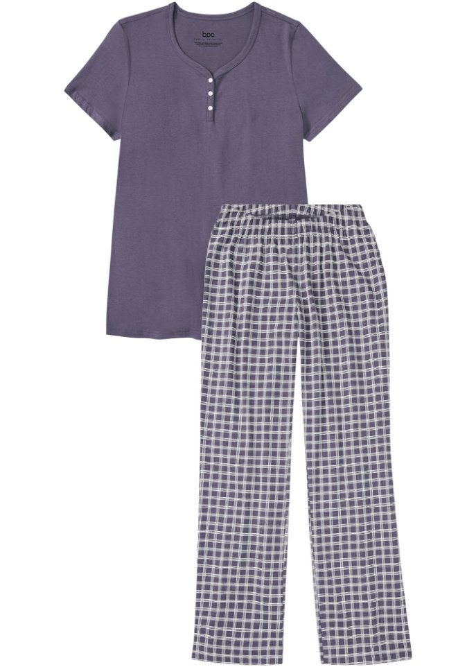 Pyjama mit Knopfleiste in lila von vorne - bpc bonprix collection