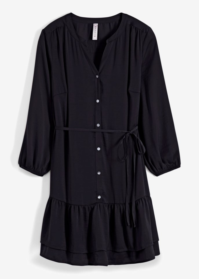Blusenkleid aus Satin in schwarz von vorne - RAINBOW