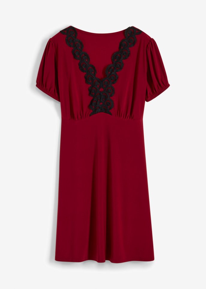 Kleid mit Spitze in rot von vorne - BODYFLIRT