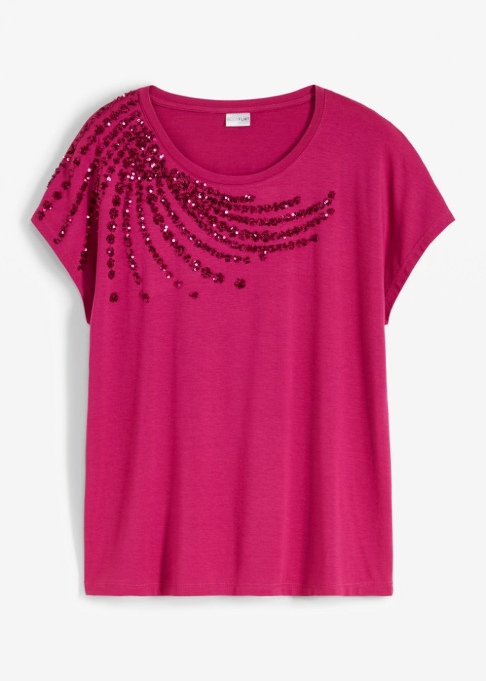 Shirt mit Pailletten-Applikation in pink von vorne - BODYFLIRT