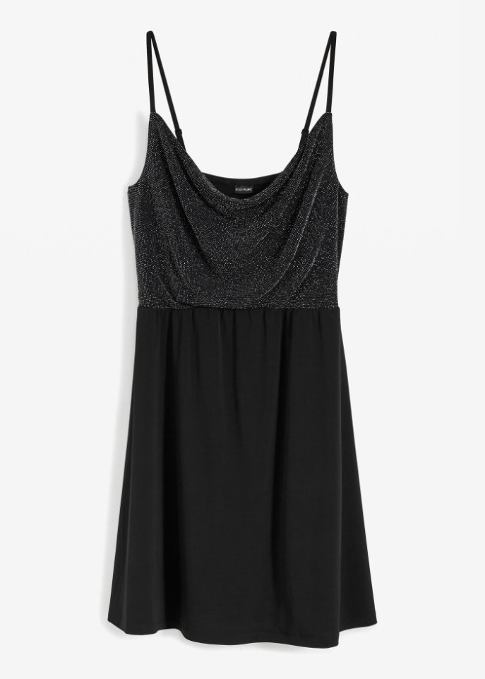 Kleid mit Glitzereffekt in schwarz von vorne - BODYFLIRT