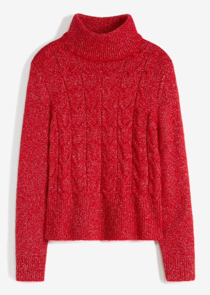Zopfstrick-Pullover, verkürzt in rot von vorne - BODYFLIRT boutique