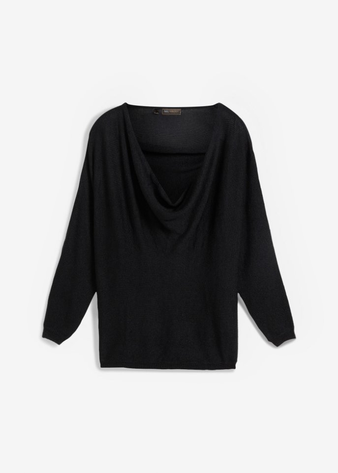 Pullover mit Wasserfallausschnitt in schwarz von vorne - bpc selection