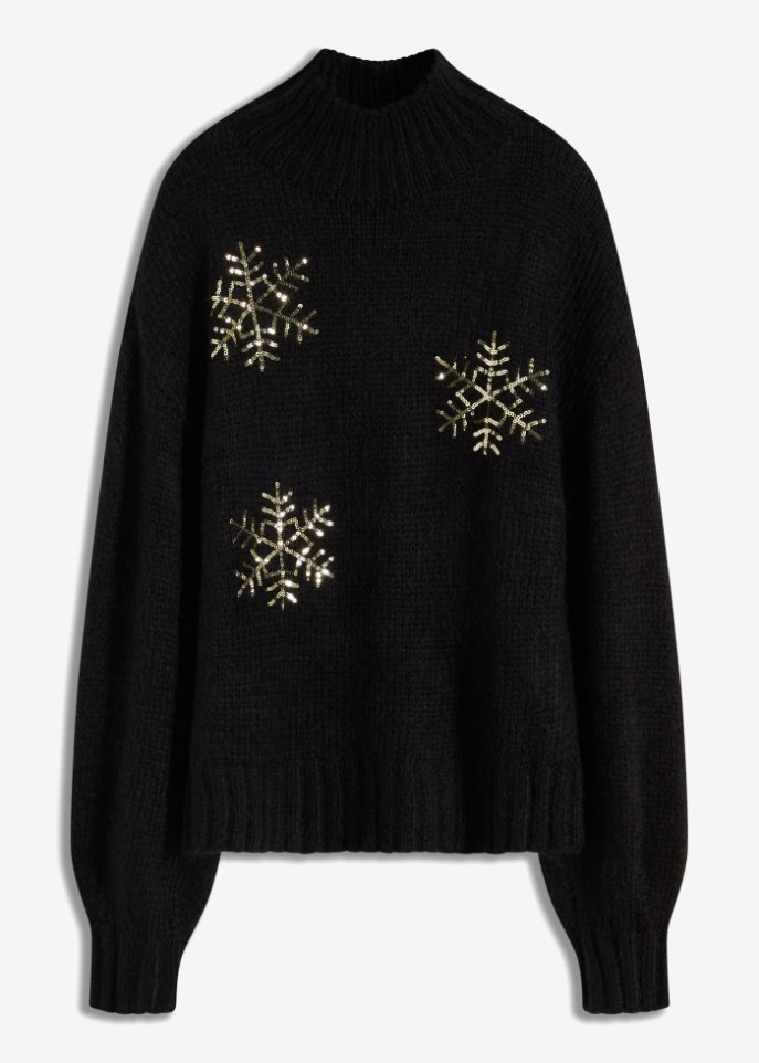 Pullover mit Ballonärmel  in schwarz von vorne - BODYFLIRT boutique