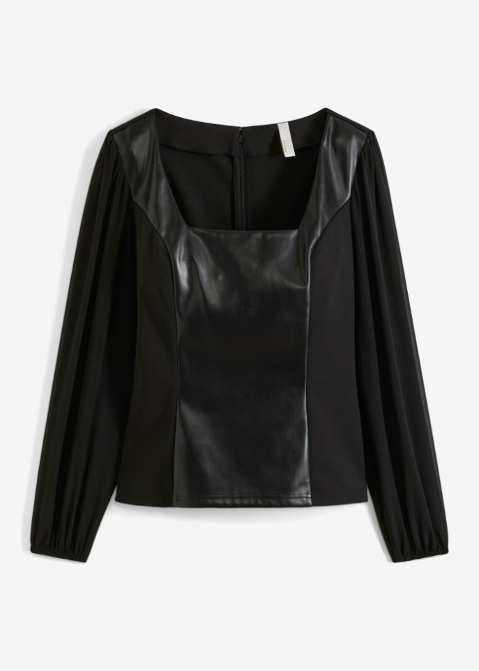 Stylische Bluse mit schwarz bonprix - | schönem Carree-Ausschnitt