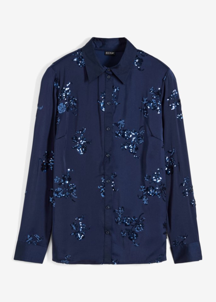 Bluse mit Pailletten mit nachhaltiger Viskose in blau von vorne - BODYFLIRT