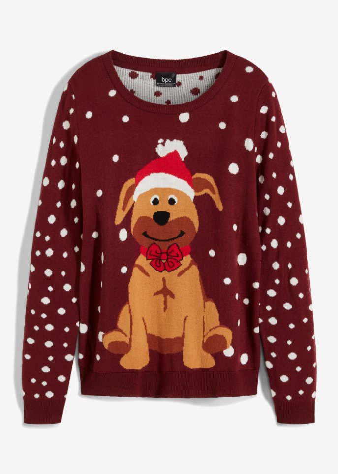 Pullover mit Weihnachtsmotiv in rot von vorne - bpc bonprix collection