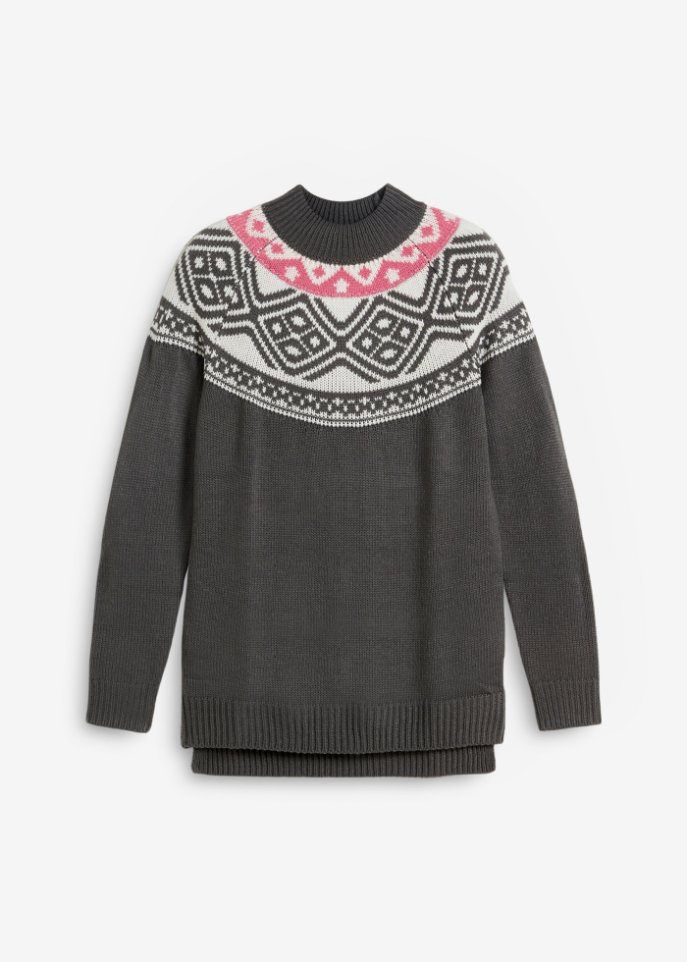 Norweger-Pullover mit Seitenschlitzen in grau von vorne - bpc bonprix collection
