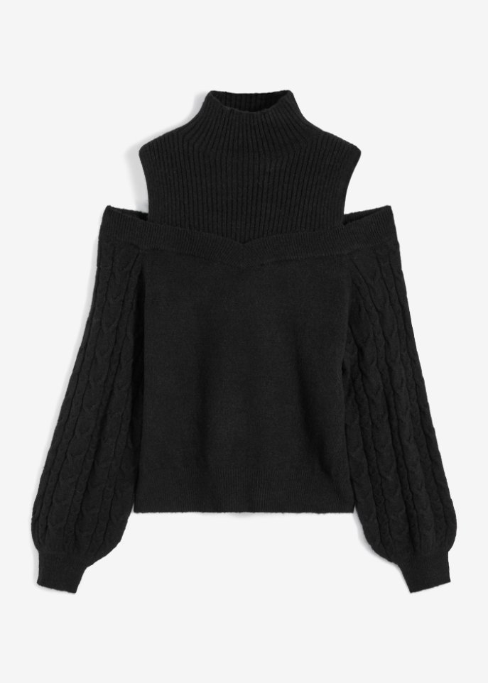 Cold-Shoulder-Pullover in schwarz von vorne - BODYFLIRT
