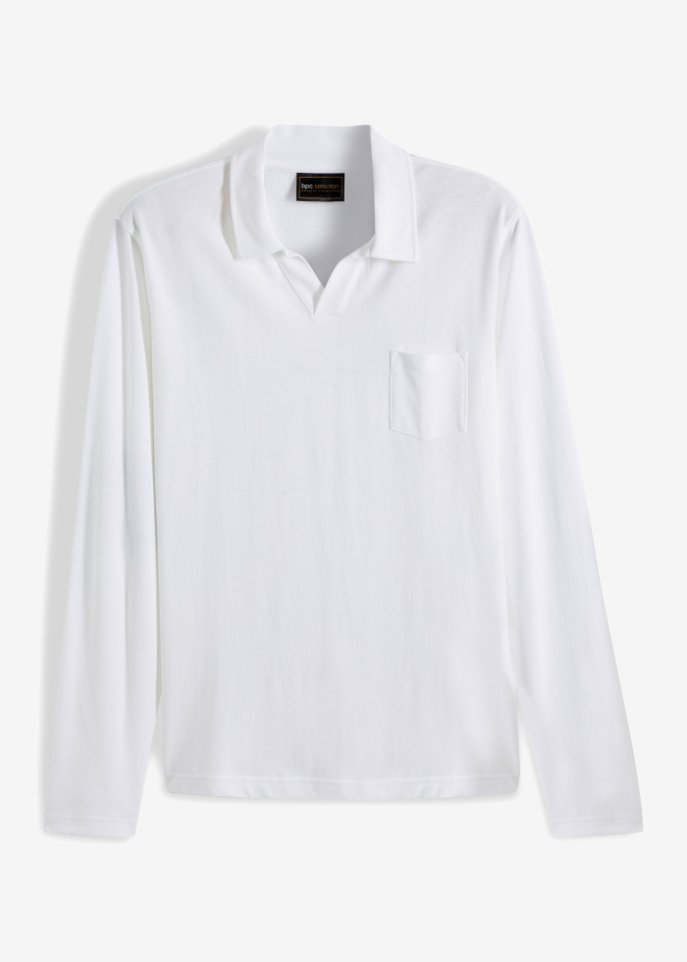 Polo-Langarmshirt in weiß von vorne - bpc selection