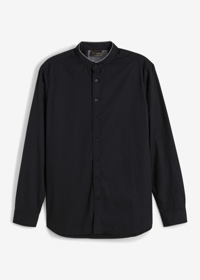 Langarmhemd mit Stehkragen in schwarz von vorne - bpc selection