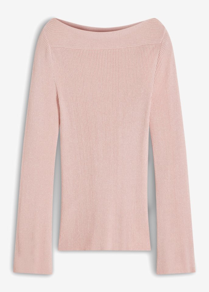 Pullover mit Glitzereffekt in rosa von vorne - BODYFLIRT