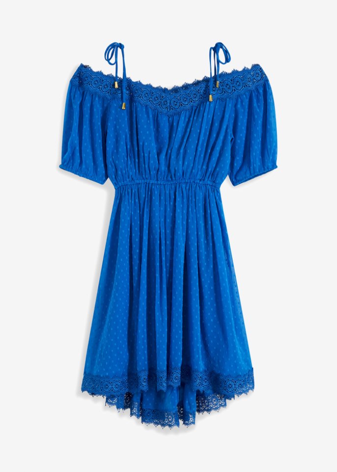 Cold-Shoulder-Kleid mit Spitze in blau von vorne - BODYFLIRT boutique