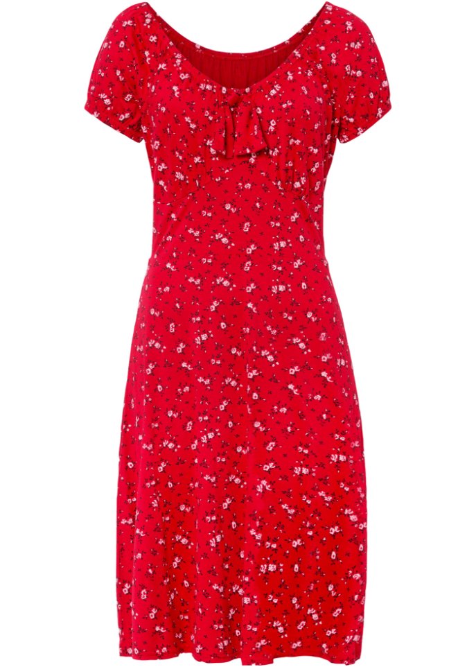 Bedrucktes Jerseykleid in rot von vorne - BODYFLIRT