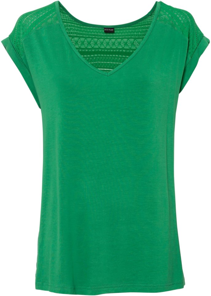 Shirt mit Spitze in grün von vorne - BODYFLIRT