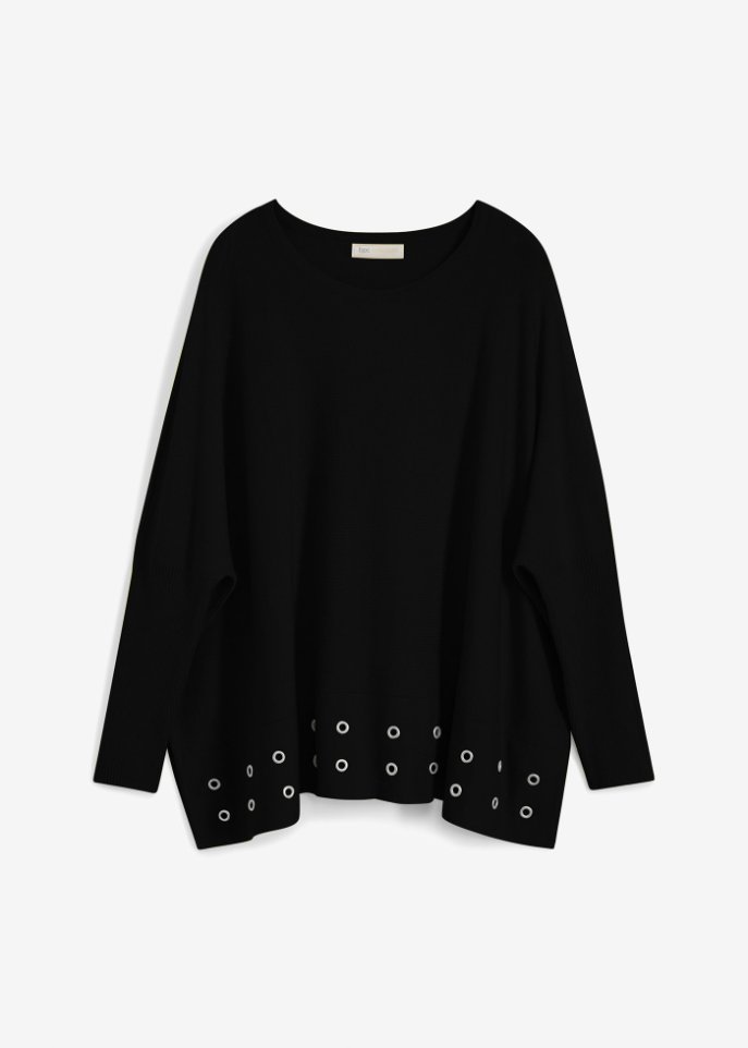 Poncho Pullover mit Ösen in schwarz von vorne - bpc selection