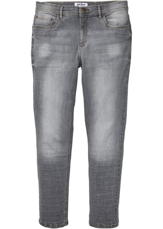 Slim Fit Stretch-Jeans, Tapered in grau von vorne - John Baner JEANSWEAR