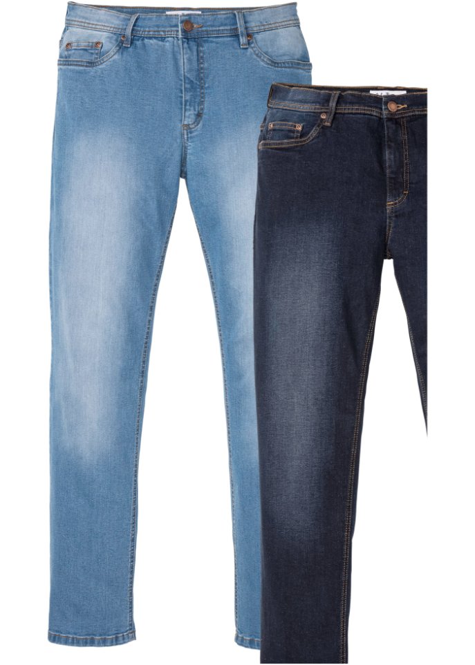 Regular Fit Stretch-Jeans, Straight (2er Pack) in blau von vorne - John Baner JEANSWEAR
