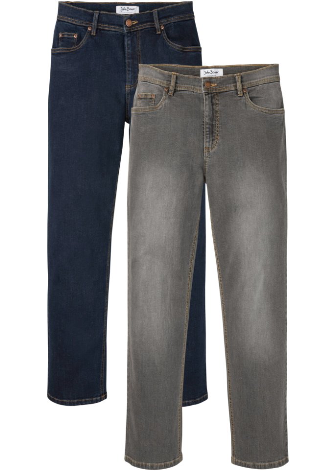 Regular Fit Stretch-Jeans, Straight (2er Pack) in grau von vorne - John Baner JEANSWEAR