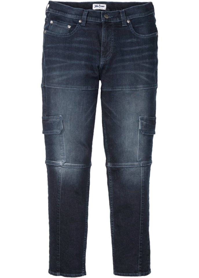 Slim Fit Cargo-Stretch-Jeans, Straight in blau von vorne - John Baner JEANSWEAR