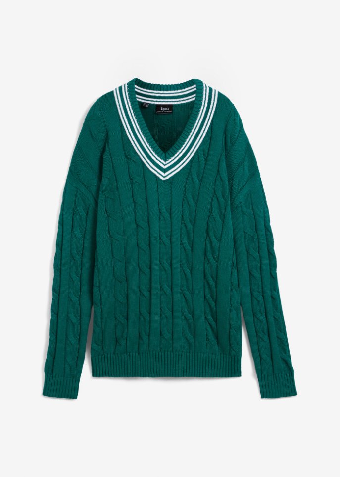 Pullover mit Zopfmuster in grün von vorne - bpc bonprix collection