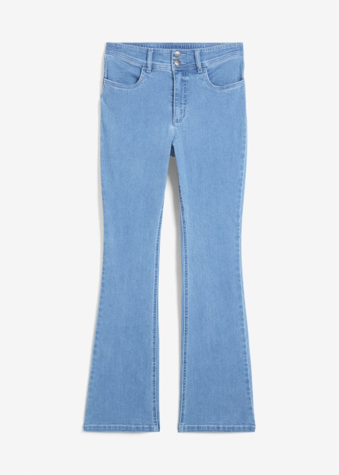 Bootcut Jeans, High Waist, Stretch in blau von vorne - bpc bonprix collection