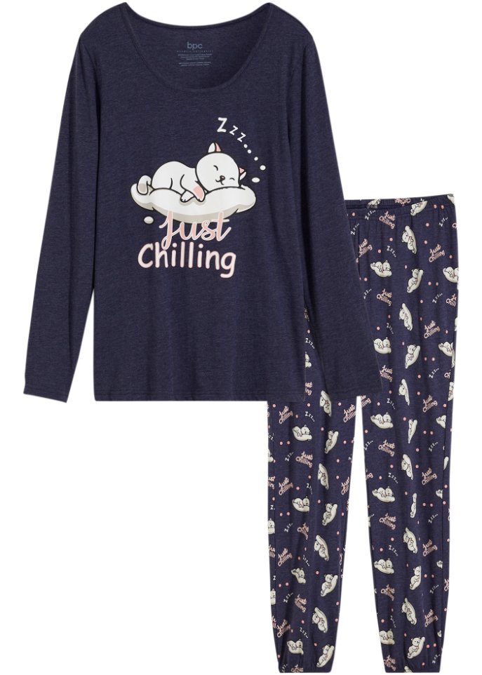 Pyjama  in blau von vorne - bpc bonprix collection
