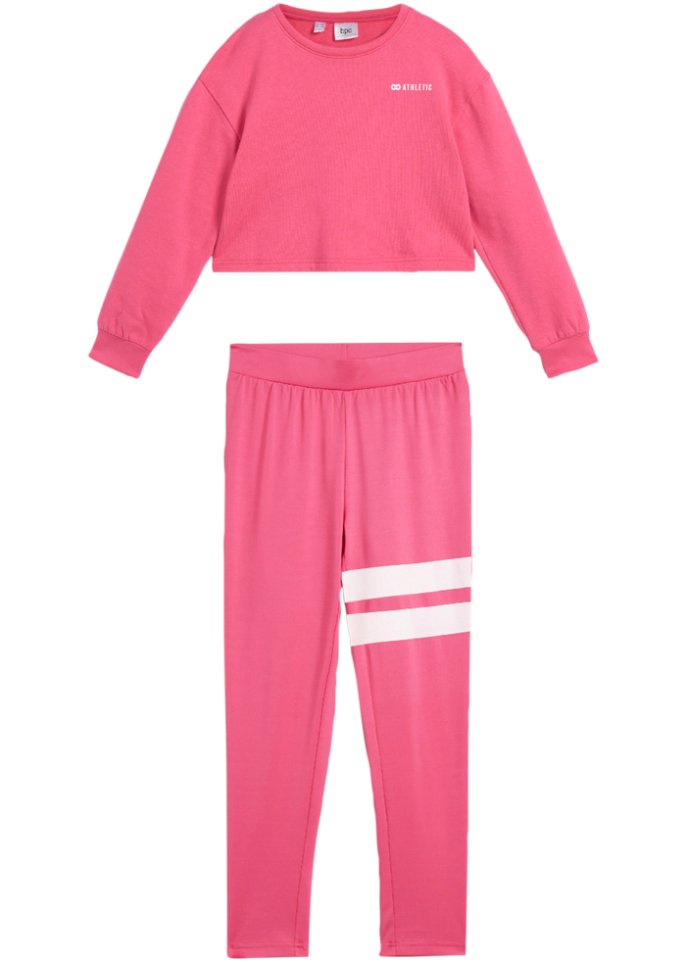 Mädchen Sweatshirt + Sport-Leggings (2-tlg. Set) in pink von vorne - bpc bonprix collection