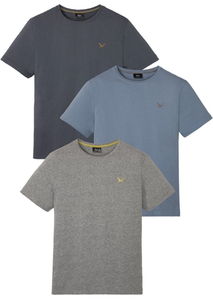 T-Shirt (3er Pack) in blau von vorne - bpc bonprix collection