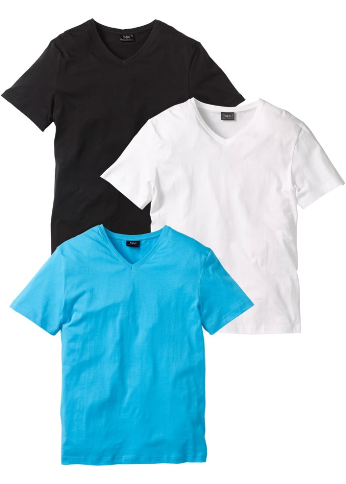 T-Shirt mit V-Ausschnitt (3er Pack) in weiß von vorne - bpc bonprix collection