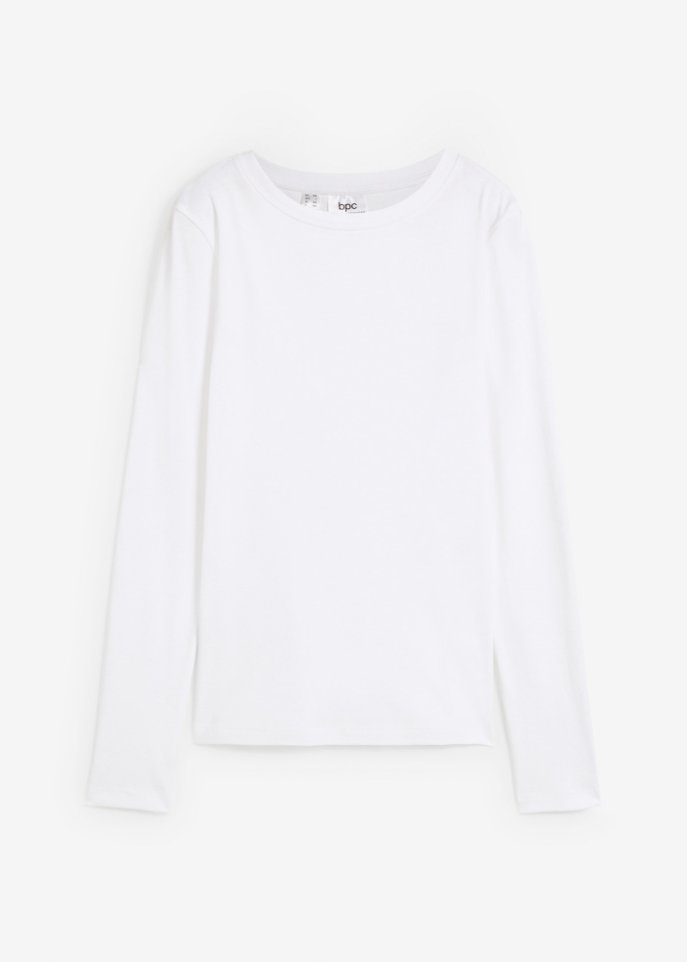 Langarm-Shirt mit halsnahem Ausschnitt in weiß von vorne - bpc bonprix collection