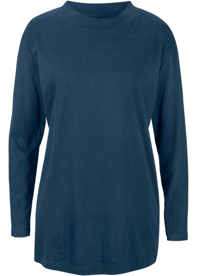 Langarm-Shirt mit Stehkragen in blau von vorne - bpc bonprix collection