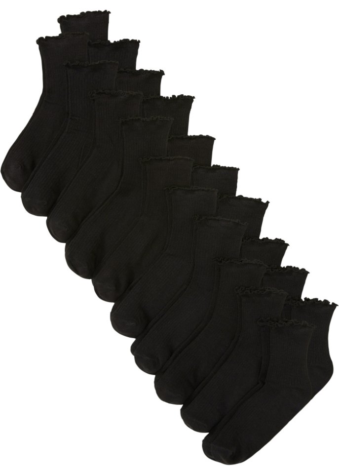 Halbsocken  mit Wellenkante mit Bio-Baumwolle (20er Pack) in schwarz von vorne - bpc bonprix collection