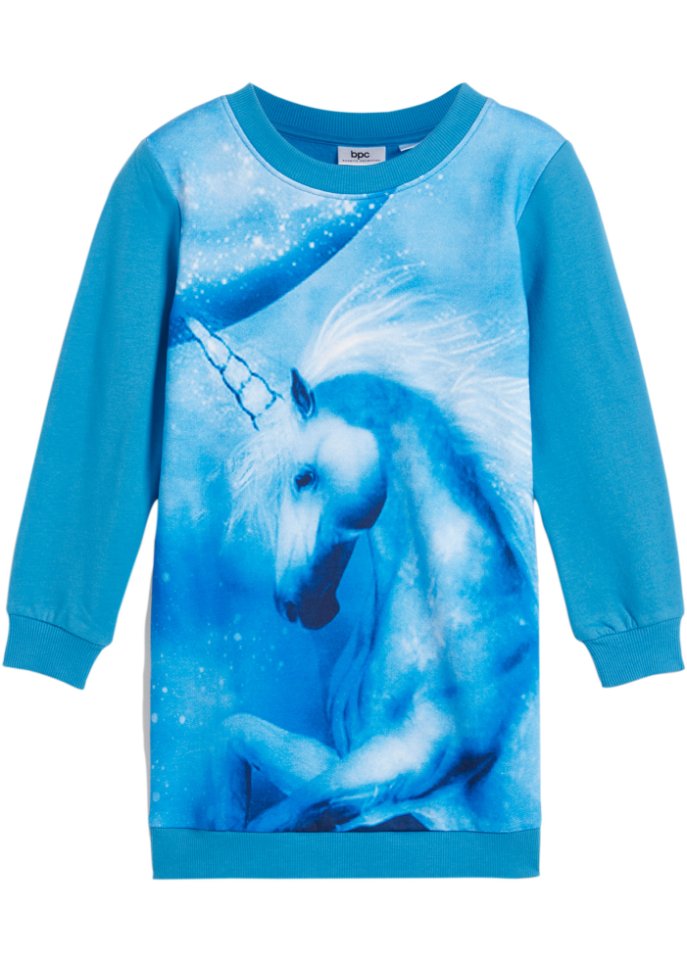 Mädchen Sweatkleid aus Bio Baumwolle in blau von vorne - bpc bonprix collection