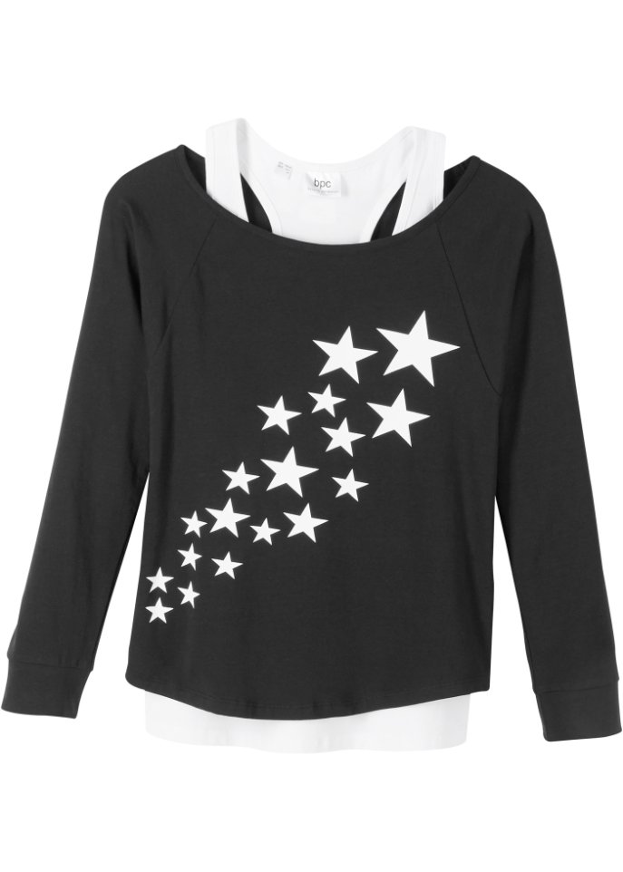 Mädchen Shirt mit Top (2-tlg. Set) aus Bio-Baumwolle in schwarz von vorne - bpc bonprix collection