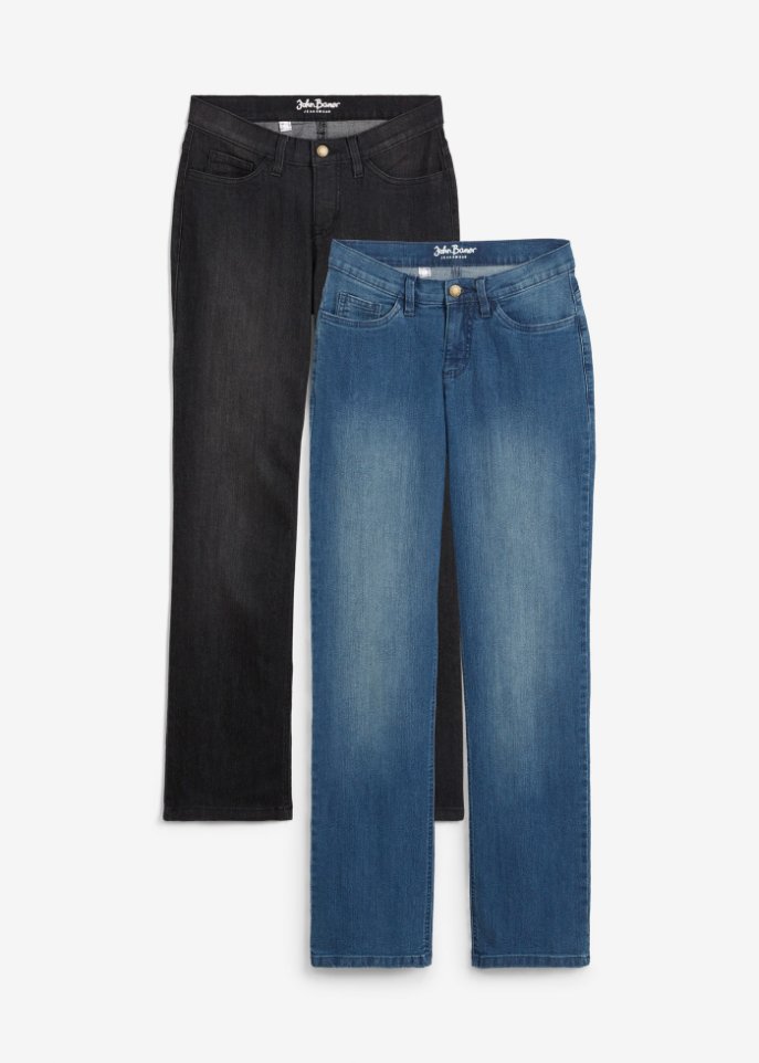 Straight Jeans Mid Waist, 2-er Pack in blau von vorne - John Baner JEANSWEAR