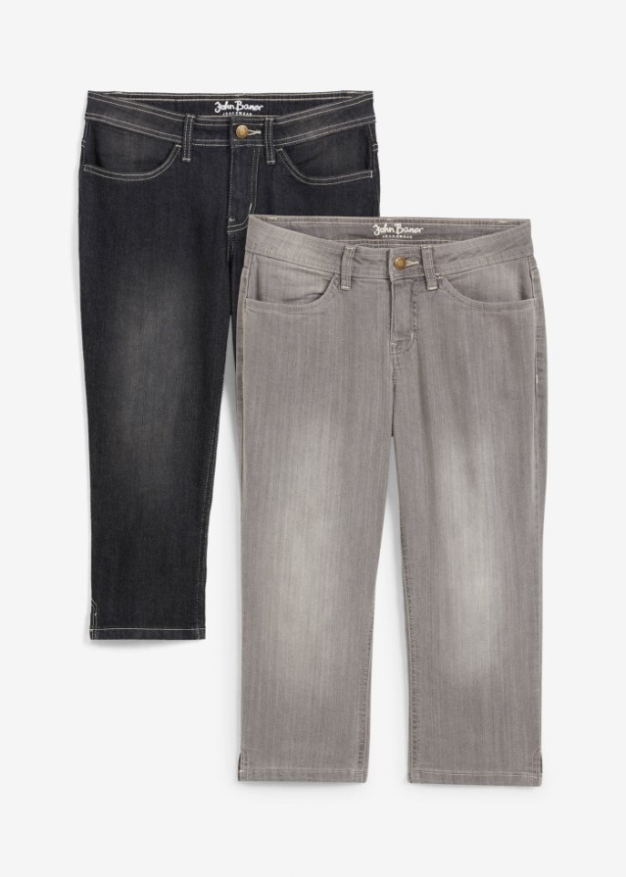 Capri-Komfort-Stretch-Jeans, 2-er Pack in grau von vorne - John Baner JEANSWEAR