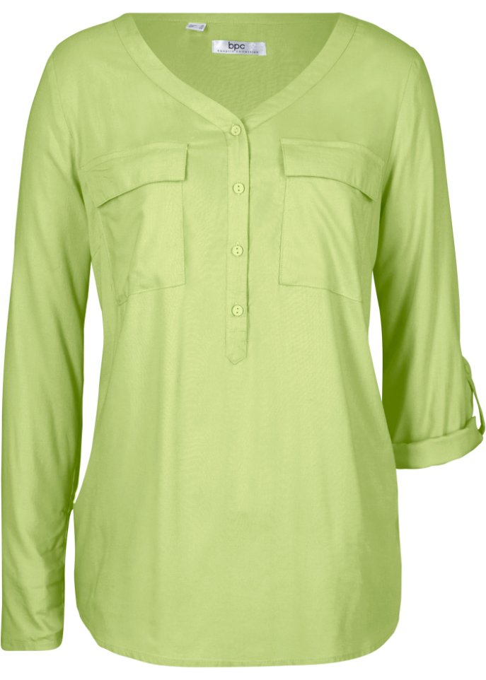 Bluse mit V-Ausschnitt, Langarm in grün - bpc bonprix collection