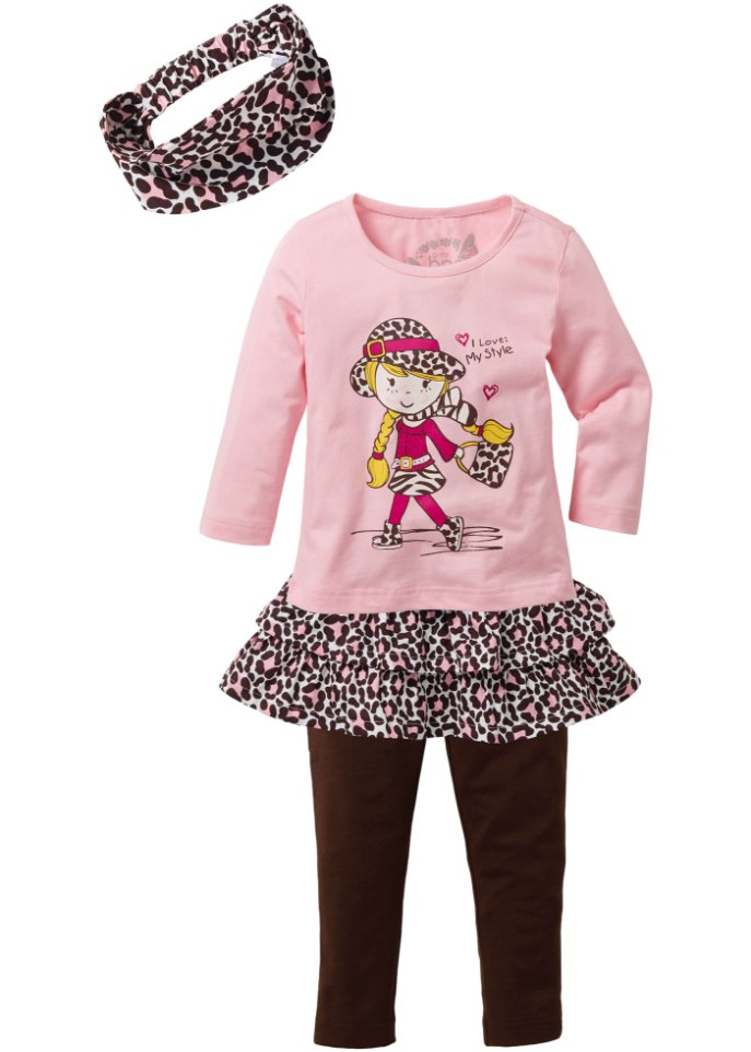 Mädchen Shirt + Rock + Leggings + Haarband (4-tlg.Set) in rosa von vorne - bpc bonprix collection