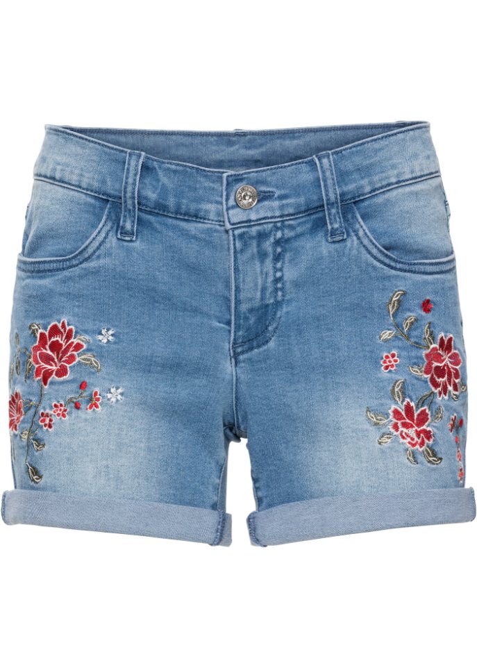 Jeans-Shorts mit Stickerei in blau von vorne - BODYFLIRT