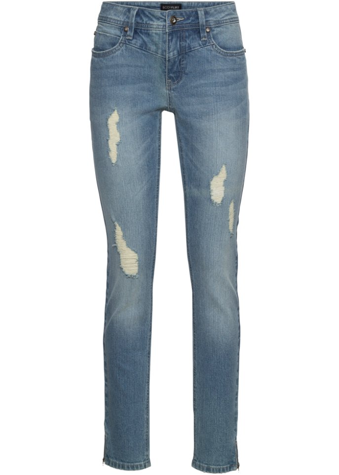 Stretch-Jeans mit Reißverschluss in blau - BODYFLIRT