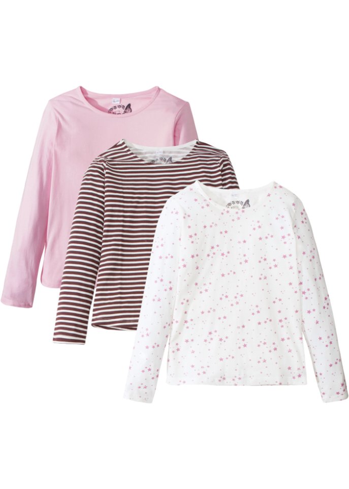 Mädchen Langarmshirt (3er Pack) aus Bio-Baumwolle in rosa von vorne - bpc bonprix collection