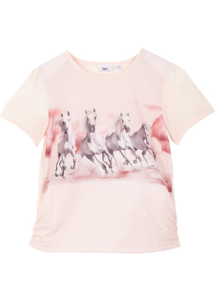 Mädchen T-Shirt mit Pferde-Fotodruck in rosa von vorne - bpc bonprix collection