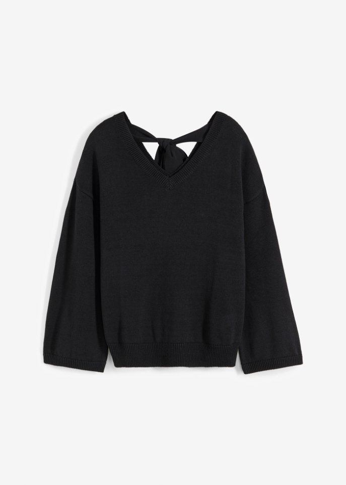 Pullover mit Schleifendetail und weiten Ärmeln in schwarz von vorne - RAINBOW