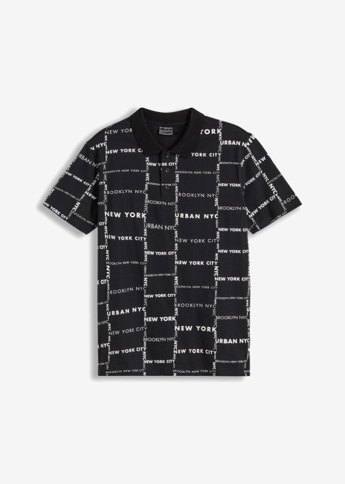Poloshirt aus Bio Baumwolle Slim Fit, Kurzarm in schwarz von vorne - RAINBOW